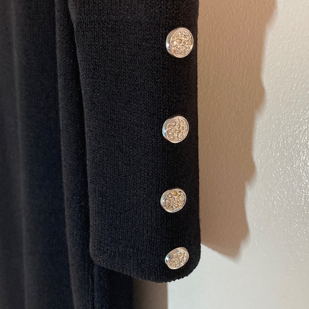 St. John Evening Basics Black Knit Dress Size M /8 with Silvertone Buttons - Picture 7 of 12